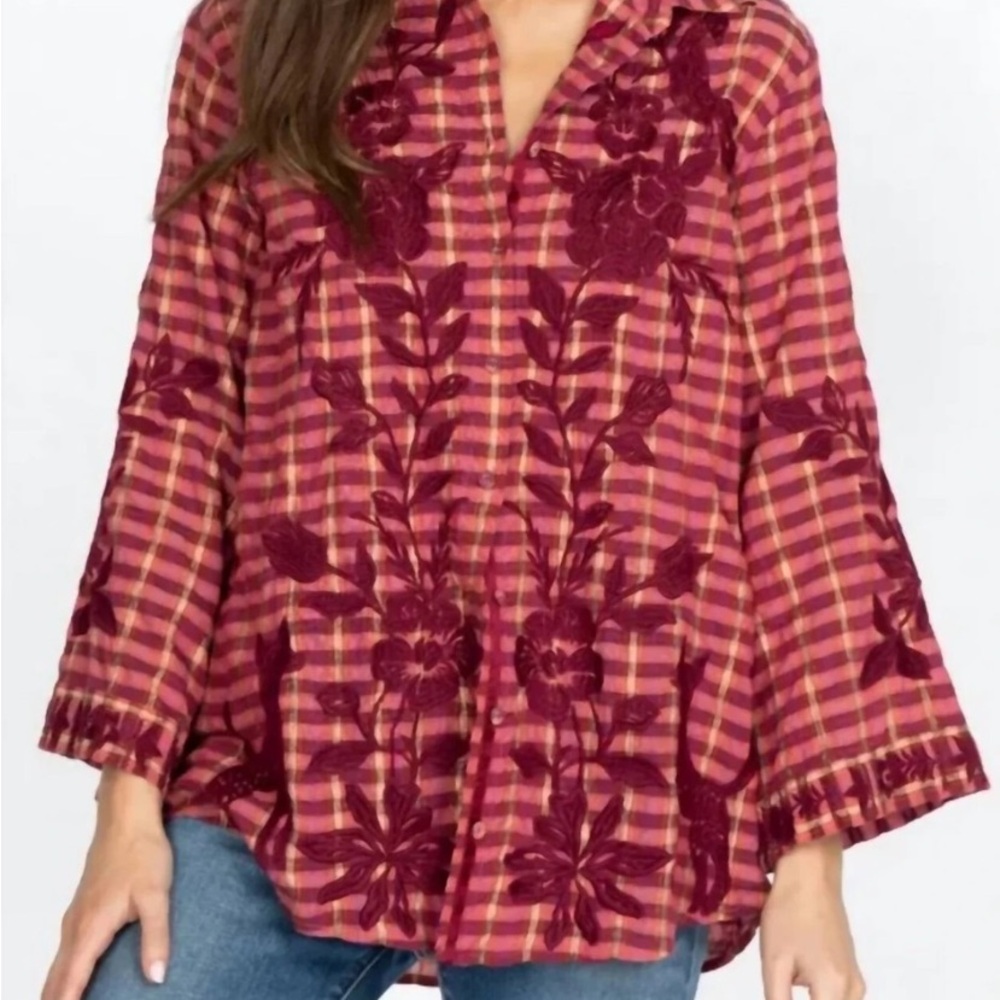 JOHNNY WAS martina kimono sleeve oversized shirt in plaid size L